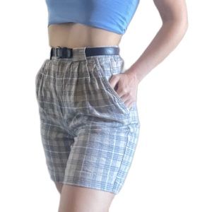 Vintage 90s fundamental things plaid long Bermuda shorts with belt Sz 6